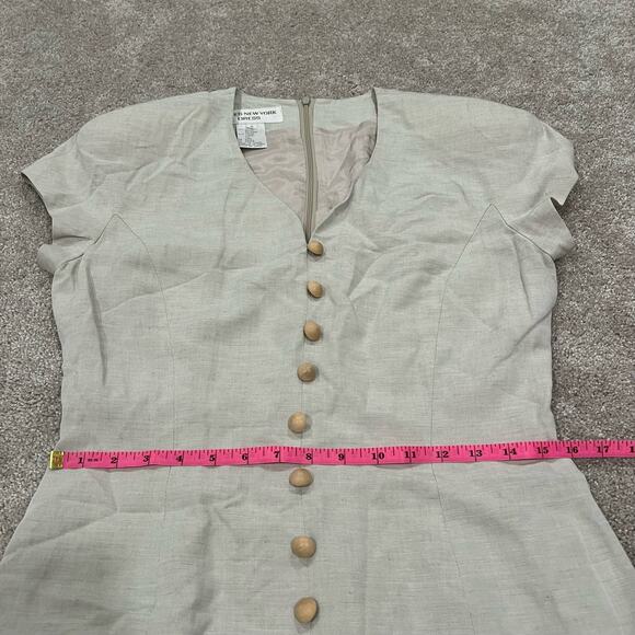 Vintage Women's Jones New York Tan Linen Sheath Dress Button Detail Size 8 - Picture 6 of 7